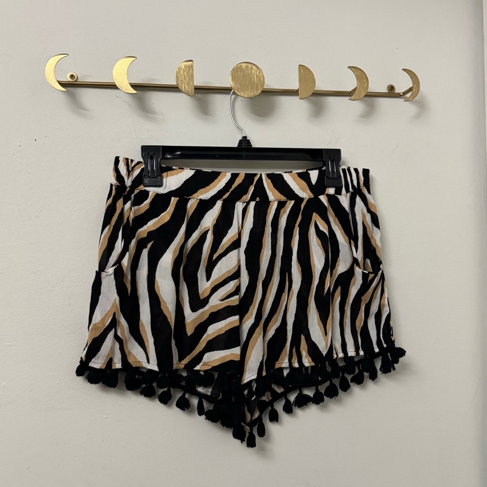Trina Turk Vivant Zebra Pom-Pom Swim Cover-Up Shorts